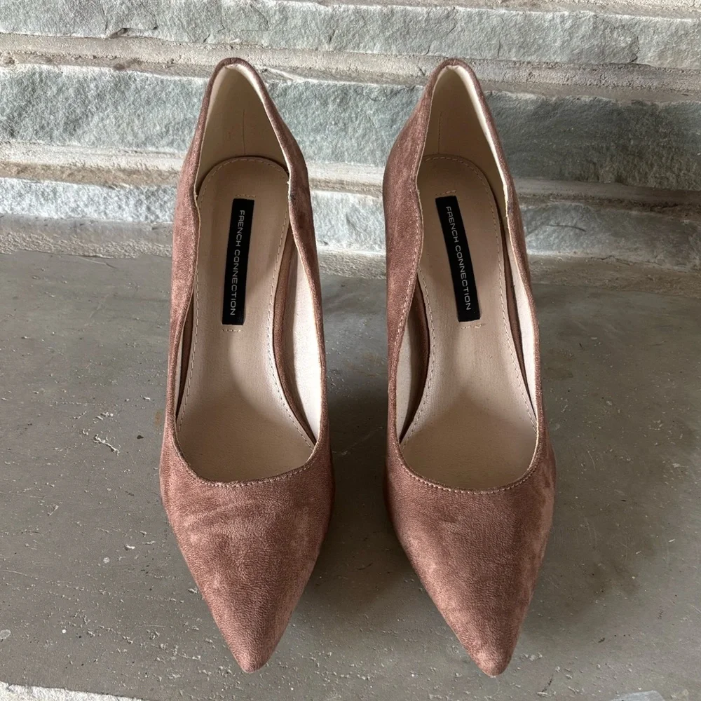 French Connection Vegan Suede‎ Scalloped Edge Heels